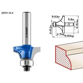Фреза кромочная калевочная Зубр Профессионал №1 28701-25.4 25.4x11мм, радиус 6.3мм