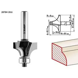 Фреза кромочная калевочная Зубр Профессионал №1 28784-28.6 28,6x16мм, радиус 8мм
