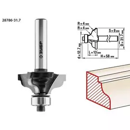 Фреза кромочная калевочная Зубр Профессионал №3 28786-31.7 28,6x13мм, радиус 4мм