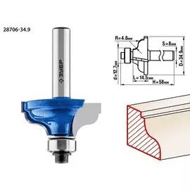 Фреза кромочная калевочная Зубр Профессионал №5 28706-34.9 34,9x15мм, радиус 4.8мм