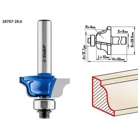 Фреза кромочная калевочная Зубр Профессионал №6 28707-28.6 28,6x12мм, радиус 4мм