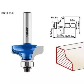 Фреза кромочная калевочная Зубр Профессионал №8 28710-31.8 31,8x14мм, радиус 4.8мм