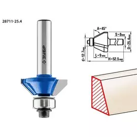Фреза кромочная калевочная Зубр Профессионал №9 28711-25.4 25.4x10мм, (фасочная)