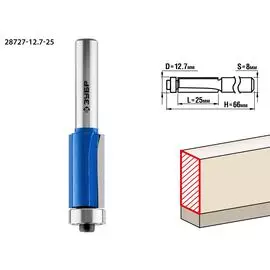 Фреза кромочная Зубр Профессионал 28727-12.7-25 с нижним подшипником, 12.7x25мм, хвостовик 8мм
