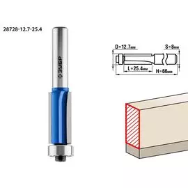 Фреза кромочная Зубр Профессионал 28728-12.7-25.4 с нижним подшипником (3 лезвия), 12.7x25.4мм, хвостовик 8мм