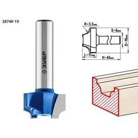 Фреза пазовая фасонная Зубр Профессионал №1 28740-19 19x11мм, радиус 3,2мм