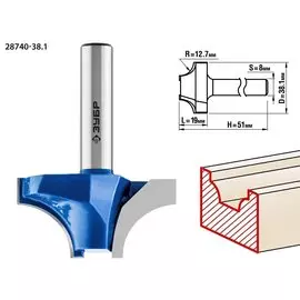 Фреза пазовая фасонная Зубр Профессионал №1 28740-38.1 38.1x19мм, радиус 12.7мм