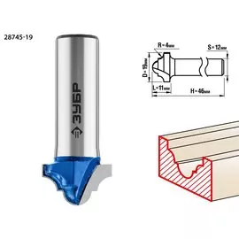 Фреза пазовая фасонная Зубр Профессионал №6 28745-19 19x11мм, радиус 4мм