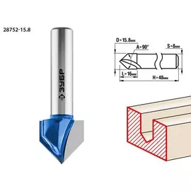 Фреза пазовая галтельная V-образная Зубр Профессионал 28752-15.8 15.8x16мм, угол 90°мм