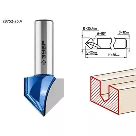 Фреза пазовая галтельная V-образная Зубр Профессионал 28752-25.4 25.4x25мм, угол 90°мм