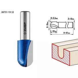 Фреза пазовая галтельная Зубр Профессионал 28751-19-32 19x32мм, радиус 12.7мм