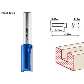 Фреза пазовая прямая Зубр Профессионал 28753-12-25 12x25мм, хвостовик 8мм
