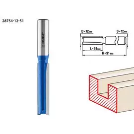 Фреза пазовая прямая Зубр Профессионал 28754-12-51 удлиненная, 12x51мм, хвостовик 12мм