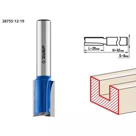 Фреза пазовая прямая Зубр Профессионал 28755-12-19 с нижними подрезателями, 12x19мм, хвостовик 8мм