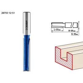 Фреза пазовая прямая Зубр Профессионал 28755-12-51 с нижними подрезателями, 12x51мм, хвостовик 12мм