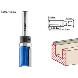 Фреза пазовая прямая Зубр Профессионал 28756-15.8-26 с верхним подшипником, 15.8x26мм, хвостовик 8мм