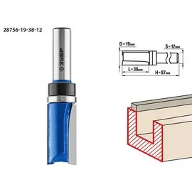 Фреза пазовая прямая Зубр Профессионал 28756-19-38-12 с верхним подшипником, 19x38мм, хвостовик 12мм