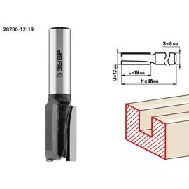 Фреза пазовая прямая Зубр Профессионал 28780-12-19 12x19мм, хвостовик 8мм