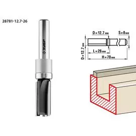 Фреза пазовая прямая Зубр Профессионал 28781-12.7-26 с верхним подшипником, 12.7x26мм, хвостовик 8мм