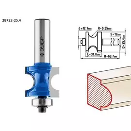 Фреза полустержневая Зубр Профессионал 28722-25.4 с подшипником, 25.4x31,8мм, радиус 6.3мм