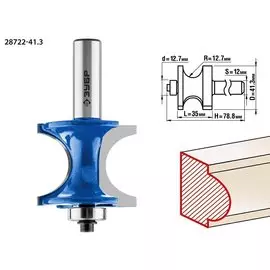 Фреза полустержневая Зубр Профессионал 28722-41.3 с подшипником, 41,3x35мм, радиус 12.7мм