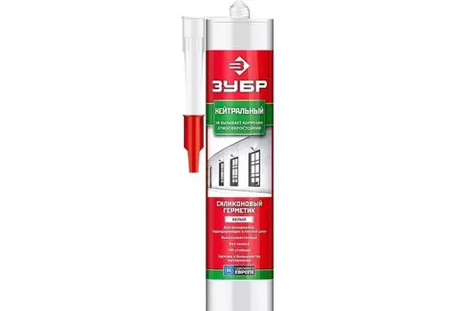 Герметик нейтральный силиконовый Зубр 280 мл, белый, туба