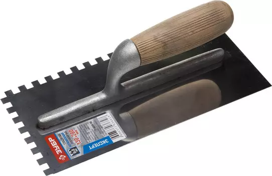 Гладилка штукатурная Зубр Эксперт 0806-08, 130х280 мм, 8х8 мм, зубчатая нержавеющая с деревянной буковой ручкой