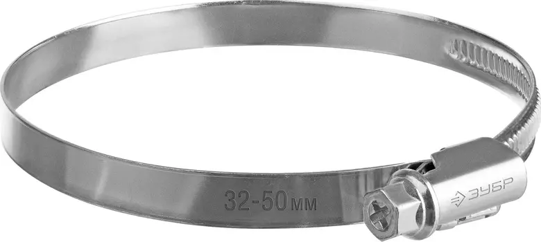 Хомут червячный Зубр Х-9Н 37807-50 32-50 мм, оцинкованный, накатная лента 9 мм, 50 шт.