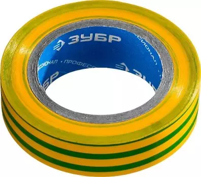 Изолента Зубр Электрик-10 1233-6_z02 желто-зеленая ПВХ, 10м х 15мм