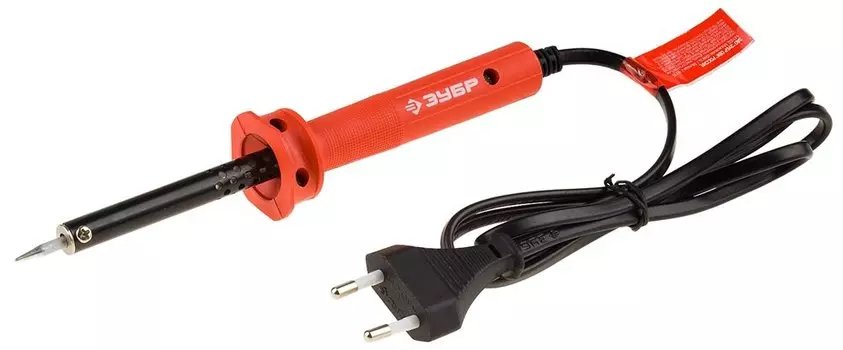 Электропаяльник Зубр Мастер 55400-60 с пластиковой рукояткой и долговечным жалом, форма клин, 60Вт