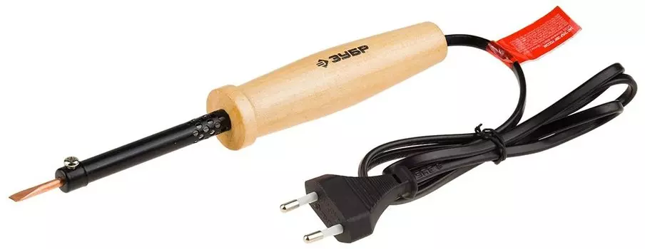 Электропаяльник Зубр Мастер 55405-100_z01 с деревянной рукояткой и долговечным жалом, форма клин, 100Вт