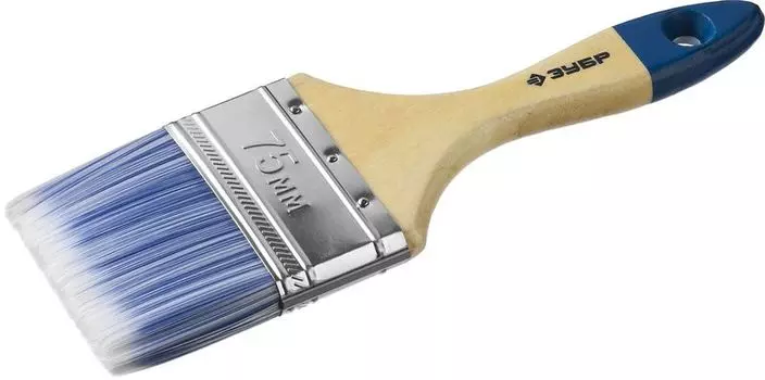 Кисть плоская Зубр Аква-Мастер 4-01007-075, искусственная щетина, деревянная ручка, 75мм