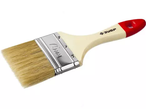 Кисть плоская Зубр Универсал-Мастер 4-01003-075, натуральная щетина, деревянная ручка, 75мм
