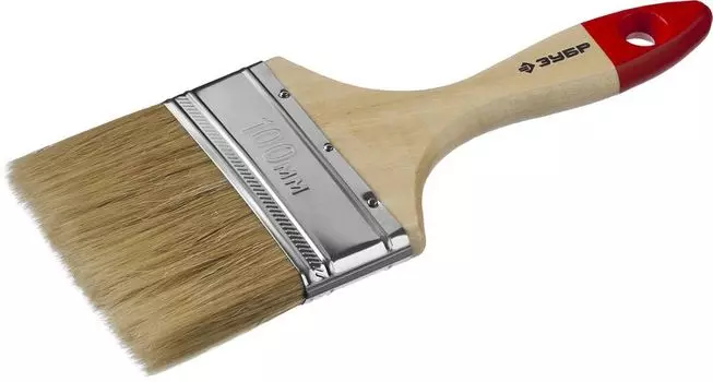 Кисть плоская Зубр Универсал-Мастер 4-01003-100, натуральная щетина, деревянная ручка, 100мм