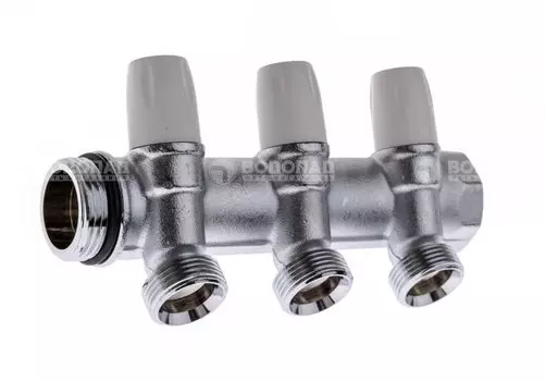 Коллектор хром с вентилем 1"х3/4" (18 ) - 3 отвода под евроконус, 10бар, t-120*С