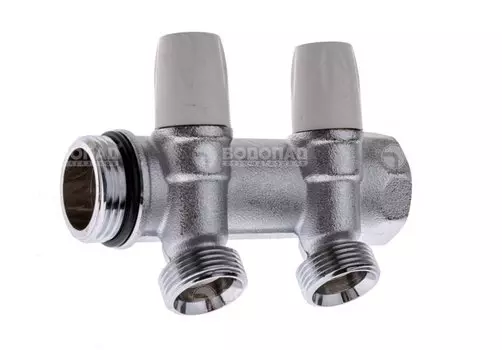 Коллектор хром с вентилем 1"х3/4" (18 ) - 2 отвода под евроконус, 10бар, t-120*С