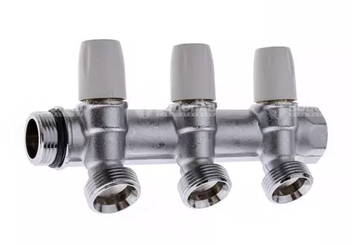 Коллектор хром с вентилем 3/4"х3/4" (18 ) - 3 отвода под евроконус, 10бар, t-120*С,