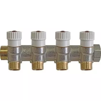 Коллектор никель распределительный 1"х1/2"-ВР-НР 4 отвода, 10бар, t-120*С (плоское уплотнение)