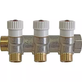 Коллектор никель распределительный 1"х1/2"-ВР-НР 3 отвода, 10бар, t-120*С (плоское уплотнение)