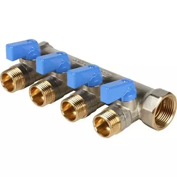 Коллектор никель Stoutс шаровым краном 3/4"х1/2"- 4 отвода