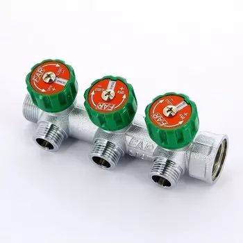 Коллектор регулирующий 3/4" ВР-НР 3-отвода 1/2" НР, плоское уплотнение