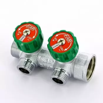 Коллектор регулирующий 3/4" ВР-НР 2-отвода 1/2" НР, плоское уплотнение