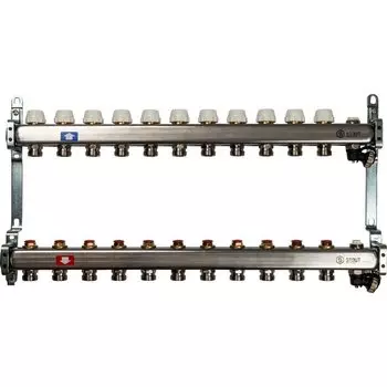 Коллекторная группа 11 выходов 1"-3/4" без расходомера (2возд. 2сл.крана.2кронш.) нерж.сталь