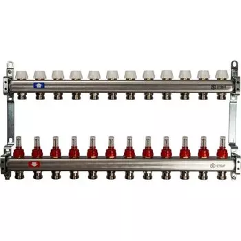 Коллекторная группа 12 выходов 1"-3/4" с расходомером (2кронш.) нерж.сталь
