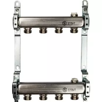 Коллекторная группа 4 выхода 1"-3/4" без расходомера (2возд. 2кронш.) нерж.сталь