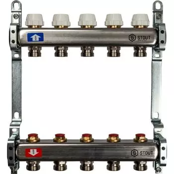 Коллекторная группа 5 выходов 1"-3/4" без расходомера (2кронш.) нерж.сталь
