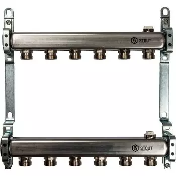Коллекторная группа 6 выходов 1"-3/4" без расходомера (2возд. 2кронш.) нерж.сталь