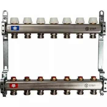 Коллекторная группа 7 выходов 1"-3/4" без расходомера (2кронш.) нерж.сталь