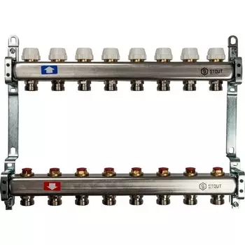 Коллекторная группа 8 выходов 1"-3/4" без расходомера (2кронш.) нерж.сталь