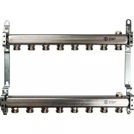 Коллекторная группа 8 выходов 1"-3/4" без расходомера (2возд. 2кронш.) нерж.сталь